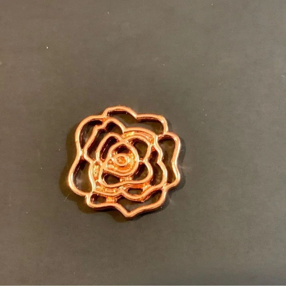 Floating locket plate - decorative plate rose gold flower
